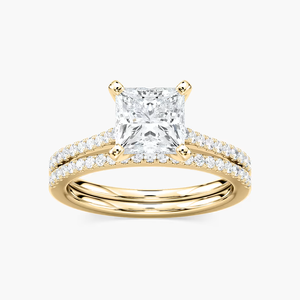 Anillo de Compromiso con Diamante Cultivado en Laboratorio, Corte Princesa, 2.50 CTW |   Bandas de Pavé |   Juego de Joyas de Oro Sólido de 14K para Novia - Product Image 2