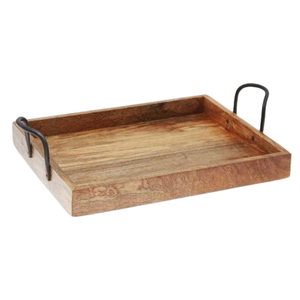 Rectangular Shape Acacia Wood <b>Tray</b> Wholesale Factory Price Coffee Fruit Food <b>Serving</b> <b>Trays</b> With Metal Handles Customized Design - Product Image 1