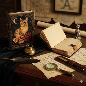 Journal intime avec motif imprimé chat vintage en cuir Journal intime avec clé Rustic Brown vintage Deckle Edge papier sans bois pour amoureux des animaux de compagnie - Product Image 6