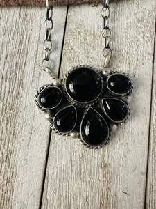 Navajo Black Onyx & Sterling Silver Cluster Collar Hecho a mano Southwestern Declaración Joyería - Product Image 4