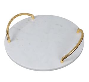 Grand plateau rond en marbre avec poignées en métal Plateau en marbre de service au design unique de meilleure qualité pour la maison et les hôtels. - Product Image 3