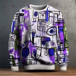 2025 automne et hiver coloré Doodle motif hommes abstrait imprimé sweat à manches longues col rond sweat - Product Image 1