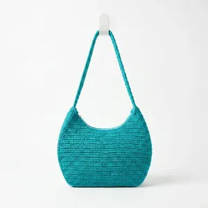 Sac à bandoulière en paille tressée à deux sangles pour femme, sac fourre-tout à fermeture éclair, léger, grande capacité, pour la plage, le shopping et les voyages - Product Image 2
