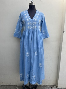 ชุดเดรสแม็กซี่ชายหาดสำหรับผู้หญิงชุดเดรสยาวปักลายผ้าฝ้ายผ้าลินินทรงยาวแบบลำลอง - Product Image 3