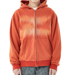 Sudadera con Capucha de Estilo Único, Lavado Ácido Personalizado, Corte Cuadrado, Impermeable para Invierno, Efecto Desgastado por el Sol, Cierre de Cremallera, Material de Alta Calidad, Gruesa - Product Image 2