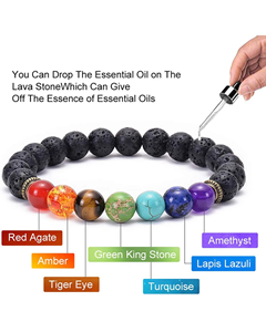 Lava 7 Chakra Pulsera Hermosa combinación de Lava 7 Chakra 8mm Cuentas Pulsera estirable Venta al por mayor Pulsera de cuentas de cristal - Product Image 4