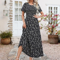 Robe longue maxi légère en polyester à imprimé floral pour femme, fendue, décontractée, style Khimar, respirante, Thobe, Smock personnalisé, vente en gros