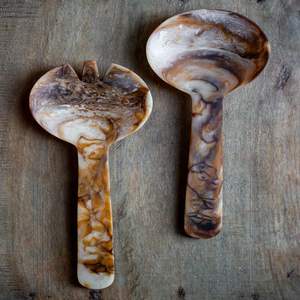 Ensemble de cuillères à salade en bois de qualité supérieure avec finition en acier inoxydable argenté, écologique, idéal pour offrir en cadeau et pour une table élégante à la maison - Product Image 6