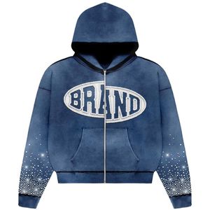 Manufacturer Custom Men's <b>Zip</b>-Up Streetwear <b>Hoodie</b> 100% Cotton Unlined Acid Wash Silk Screen Printing Embroidered <b>Pocket</b> - Product Image 3