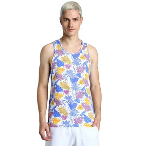 Camiseta sin mangas para hombre con estampado de hojas multicolor a la moda, ropa de playa de verano personalizada, chaleco sin mangas para hombre, fabricante de ropa deportiva OEM ODM - Product Image 5