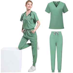Medical Uniform Nurse Scrub Sets Women <b>Men</b> Zipper Basic Pro 2 Piece Top Drawstring Pants Heather Nursing Slim <b>Tunic</b> - Product Image 2