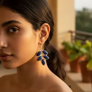 Pendientes de Moda con Baño de Oro Rosa y Diamantes con Lapislázuli para Mujer - Product Image 3