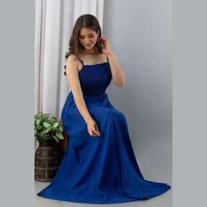 Blue Ball Gown Dress Scoop Neck Floor-Length Shirred Sequined <b>Decoration</b> Rhinestone Pearl Flower Decor A-Line for Parties <b>Proms</b> - Product Image 2