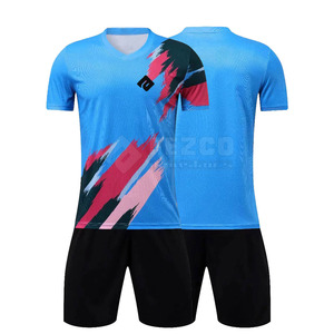 Custom Men's Soccer Jersey Set Blue <b>Red</b> Geometric Print Short Sleeve V-Neck 100% Polyester Moisture Wicking Regular Fit - Product Image 1