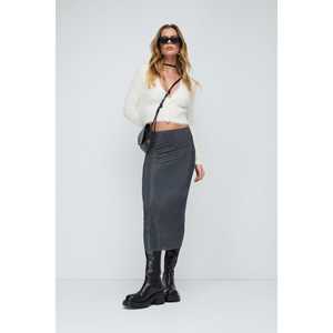 Mega Merchant Casual Flared Maxi <b>Skirt</b> Studs Genuine Leather <b>Pleat</b> Design Plain Style <b>Plus</b> <b>Size</b> Knitted Slit Natural Waist Short - Product Image 3