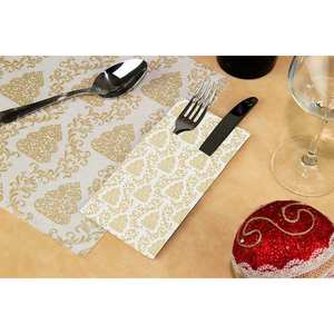 Serviettes de table Kanguro blanches 40x40cm avec impression Nantes Gold, en tissu doux et absorbant, 240 pièces, B2B - Product Image 1