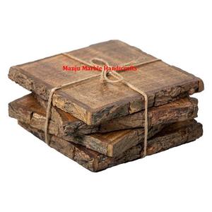 Ensemble de sous-verres en bois de prix de gros de vente directe d'usine avec la qualité polie de forme ronde de matériel de résine pour l'article décoratif d'hôtel - Product Image 1