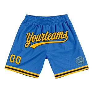Pantalones Cortos de Baloncesto Industrie Direct Personalizados en Azul, Dorado y Negro, Estilo Retro Auténtico - Product Image 1