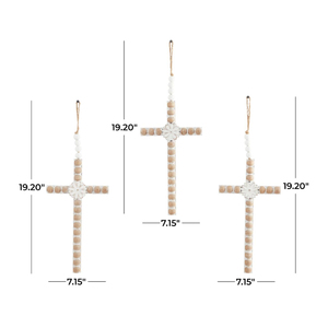 Modern Designed <b>Light</b> Brown Wood Carved Beaded Crosses Biblical Wall Decor with <b>Rope</b> Hanger Set of 3 Bulk Supplies - Product Image 5