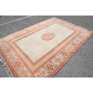 Alfombra clásica de lana turca Vintage Beige Rosa 6,9X9,6 pies tejido plano sala de estar alfombra patrón de retazos látex para uso en pasillo - Product Image 2