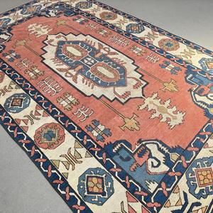 Alfombra Vintage de 0.6x11.1 pies, Alfombra Turca, Alfombra Oriental de Lana Azul y Roja - Product Image 2