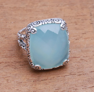 พลอยคาลซิโดนีสีฟ้าธรรมชาติสุดพิเศษ925เงินแท้เครื่องประดับชั้นดีสำหรับงานเลี้ยงวันเกิดขายส่งราคา - Product Image 4