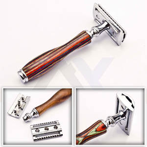 Rasoir de sécurité à double tranchant de qualité supérieure nouveau Style rasoir de rasage en acier inoxydable manche en bois classique rasage humide rasage de près lisse - Product Image 1