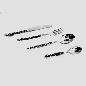 เครื่องเงินชุดเครื่องใช้บนโต๊ะอาหารชุดช้อนส้อมเครื่องครัวสแตนเลสชุดช้อนโรงแรมด้ามไม้พิมพ์ลายจุด - Product Image 3