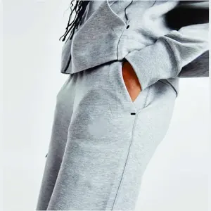 Marque privée 70% coton 30% polyester noir femmes Tech polaire survêtement gris chiné sweat à capuche zippé disponible en vrac - Product Image 2