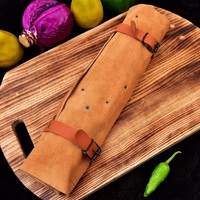 Pisau baja karbon tinggi buatan tangan, 5 buah pisau koki dapur Ambidextrous tepi tajam untuk memasak luar ruangan kantong kulit empuk