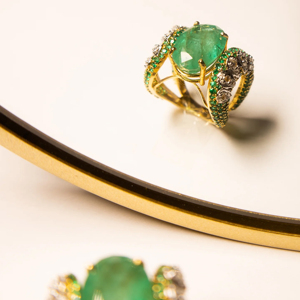 Luxury Oval Green Emerald <b>Ring</b> for Women Micro Pave Diamond Cocktail <b>Statement</b> <b>Ring</b> - Product Image 1
