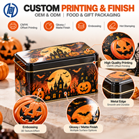 Boîte en métal personnalisée pour Halloween, emballage métallique imprimé pour bonbons, biscuits, chocolat, cadeaux, fabricant OEM ODM