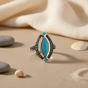 925 <b>Silver</b> Turquoise <b>Ring</b> for Women Resizable <b>Statement</b> Jewelry Bezel Setting Hand Shaped Gemstone <b>Rings</b> Available Free Size - Product Image 2