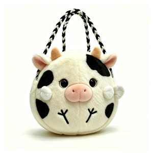 customized <b>Cute</b> black and white cow plush tote bag,Soft cow plush shoulder bag with rope handle,Kids animal-themed cow <b>purse</b> - Product Image 1