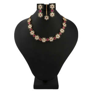 Kundan Jewellery <b>Locket</b> Set - Golden & Red - Product Image 1