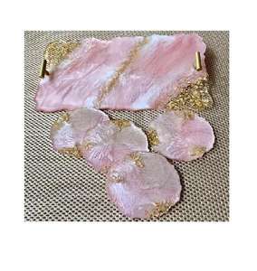 Bandeja de servicio de resina epoxi rectangular artística hecha a mano diseño costero moderno brillante pulido y decoración de pared económica - Product Image 2