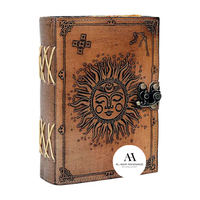 Carnet en cuir véritable Sun Moon Al Amir fait main, imprimé, vintage, 200 pages à bords festonnés, design céleste classique pour hommes