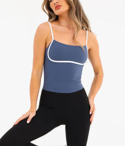 Soutien-gorge de yoga pour femme, haute qualité, sans coutures, sans manches, maintien moyen, col en U, logo frontal - Product Image 3