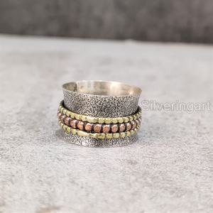 Anillo de meditación con banda giratoria, anillo de Plata de Ley 925 para mujer, joyería hecha a mano, anillo giratorio para hombre con ansiedad navideña - Product Image 1