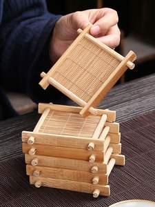 แผ่นรองจานไม้ไผ่ธรรมชาติทำมือ กันลื่น สำหรับชามและภาชนะบนโต๊ะอาหาร สไตล์โบฮีเมียน ใช้ในงานแต่งงาน หนา - Product Image 4