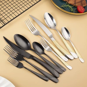 Ensemble de couverts de luxe en acier inoxydable bleu, noir et argent pour les repas à la maison, les dîners formels, les restaurants et les tables d'hôtel - Product Image 2