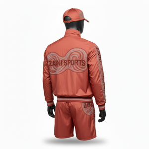 Ensemble court coupe-vent en nylon de haute qualité pour hommes, tissu lisse résistant au vent, panneaux latéraux contrastés, logo par transfert thermique, grande taille - Product Image 5