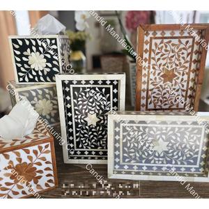 Bandeja para servir al mejor precio del fabricante de la India, incrustaciones de madera redondas hechas a mano con un hermoso diseño floral - Product Image 5