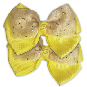 Doppio Fiocco per Capelli con Spilla, Accessori per Acconciature, Pizzo Trasparente Decorato con Glitter, Coppia di Pezzi Eleganti - Product Image 2