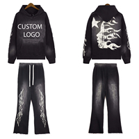 Survêtement streetwear d'hiver délavé à l'acide pour homme, coupe régulière avec sweat à capuche et pantalon de survêtement, respirant, coupe-vent, service OEM