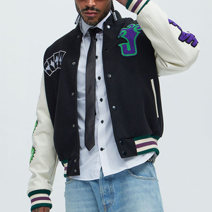 Chaqueta universitaria de estilo callejero para hombre con bordado de chenilla Patrón de letras de béisbol Cuello levantado Servicio OEM - Product Image 2