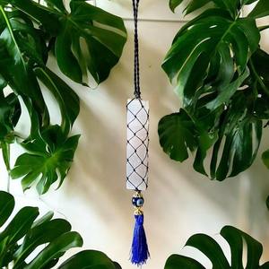 MUNTAHA AGATE Selenite Hanger avec perle œil de protection 15-20cm Écologique Nettoyage énergétique et protection Feng Shui Décoration intérieure - Product Image 3
