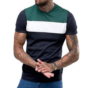 Camisetas personalizadas OEM para ropa de hombre High Street Style Block Color Cotton Transpirable Summer Street Wear Slim Fit Men T Shirt - Product Image 2