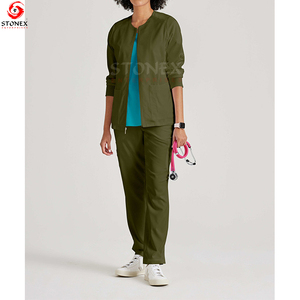 Chaquetas Quirúrgicas Personalizadas de Alta Calidad para Mujer con Cierre en el Cuello, Cálidas para Invierno, con Puños Acanalados y Relleno de Algodón, Tejido Estampado - Product Image 5
