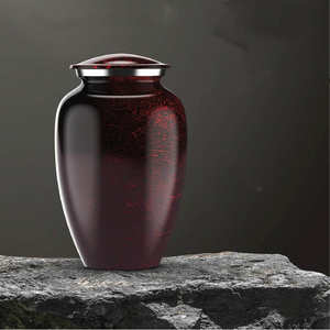 Modern Dark Red Marble Effect Classic Cremation <b>Urn</b> with Smooth Finish for Adult Memorial Ashes - Product Image 1